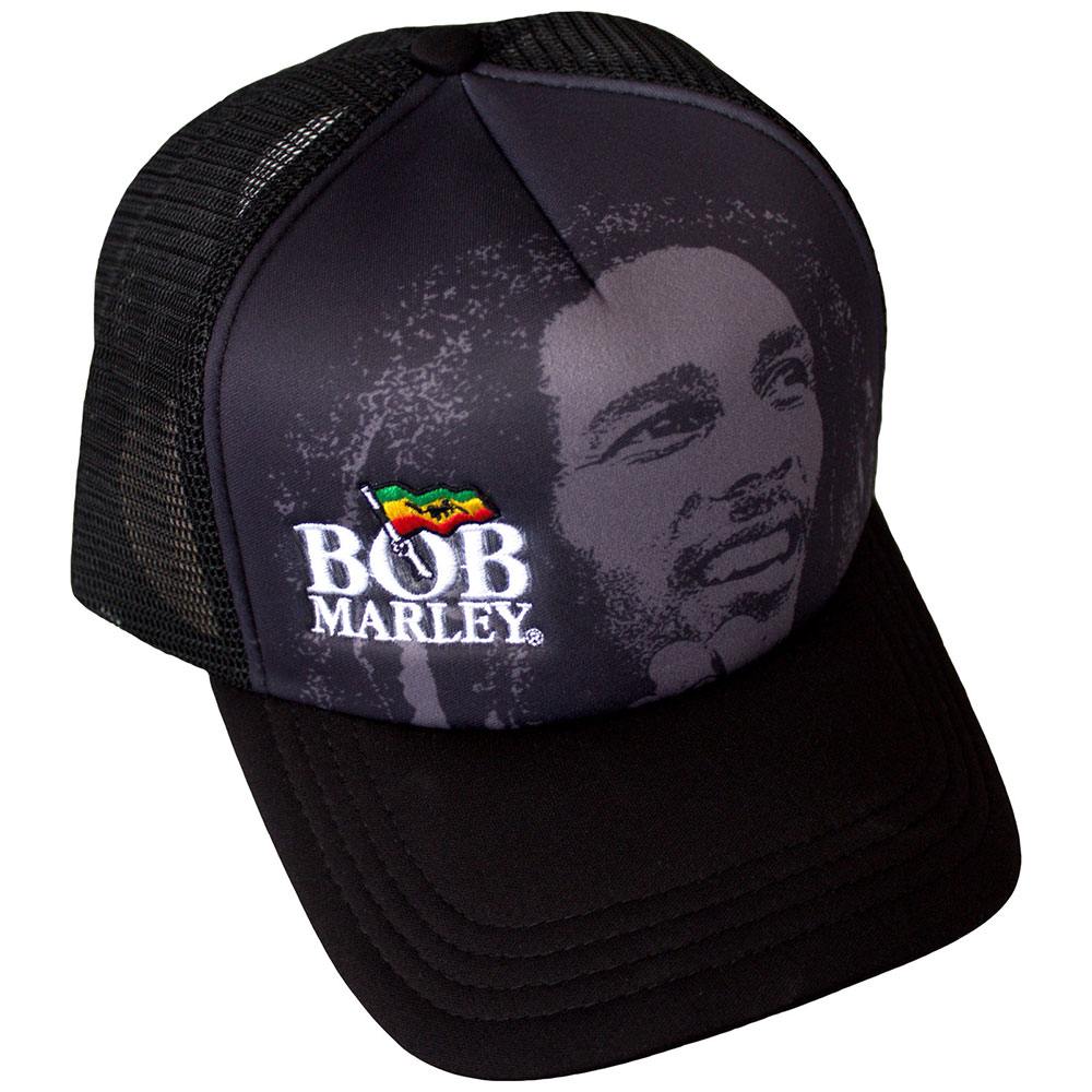 Bob Marley Black Bob Hat Bob Marley Logo Face Trucker Cap Black
