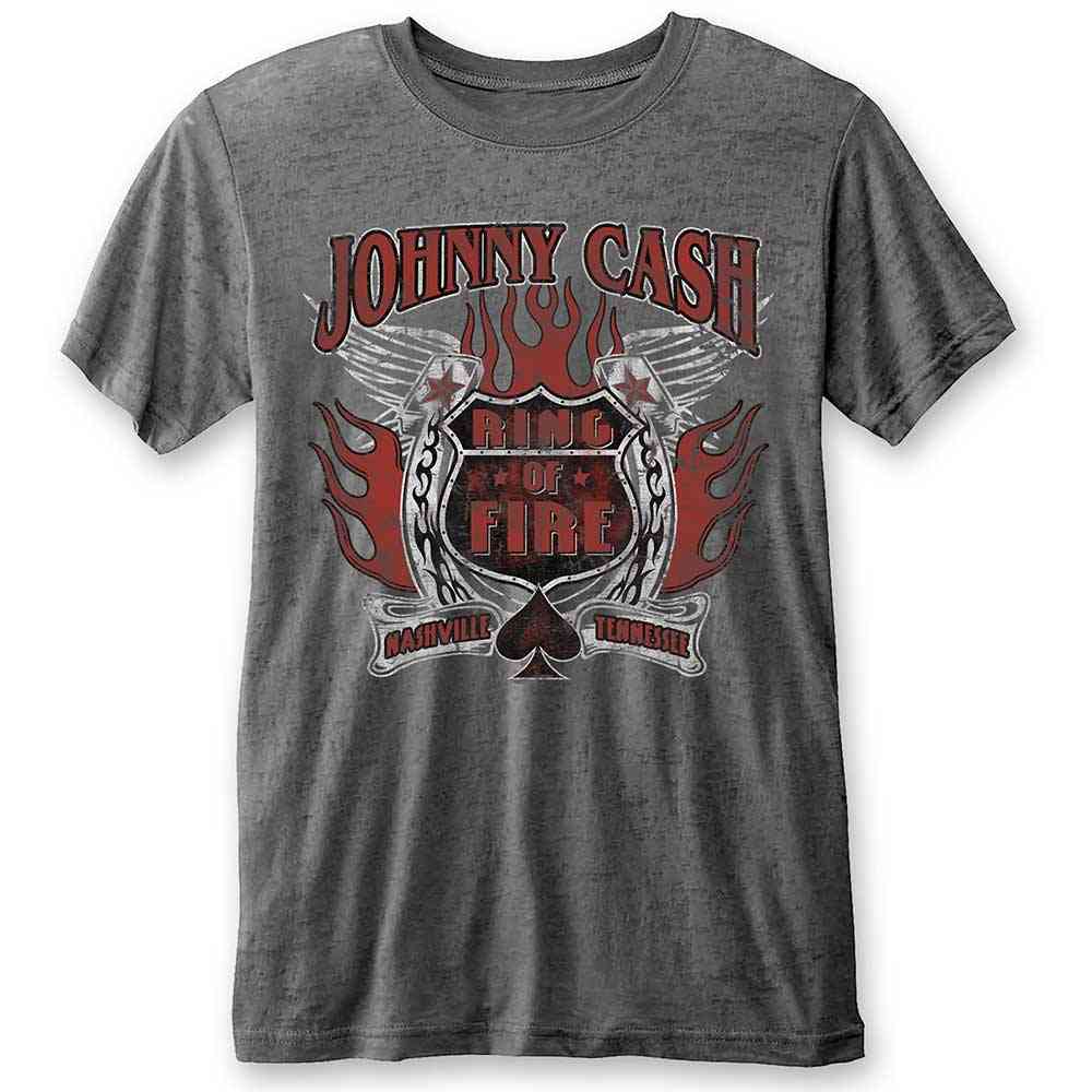 Johnny Cash - Ring Of Fire Mens Tshirt - Grey | Attitude Europe