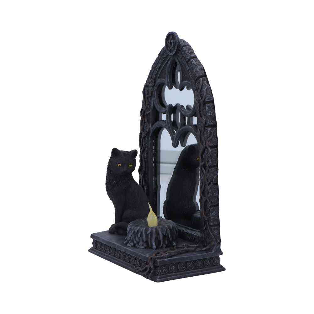 Miroir Magique Chat Noir Avec Bougie LED - Déco Mystique Et Fonctionnelle - 21 Cm - Résine De Qualité - 10