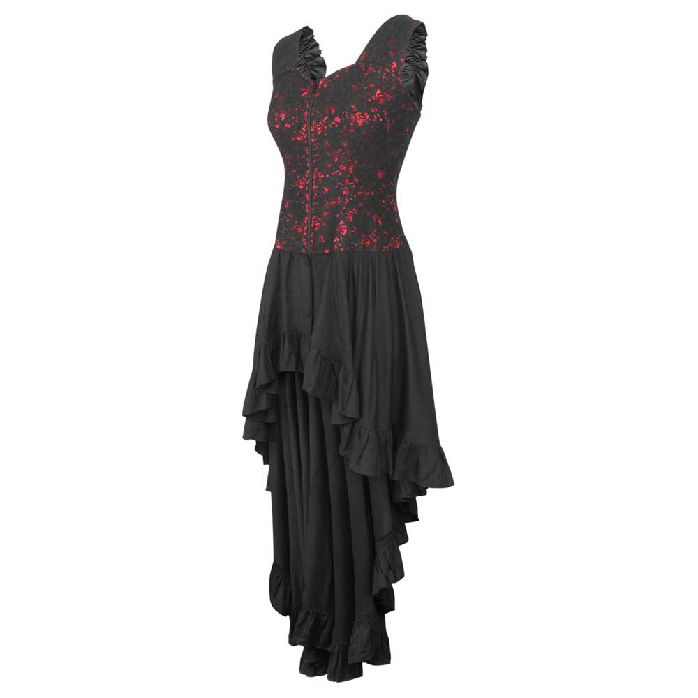 Vg London Gothic Kanten Overlay High Low Mullet Jurk Zwart Rood
