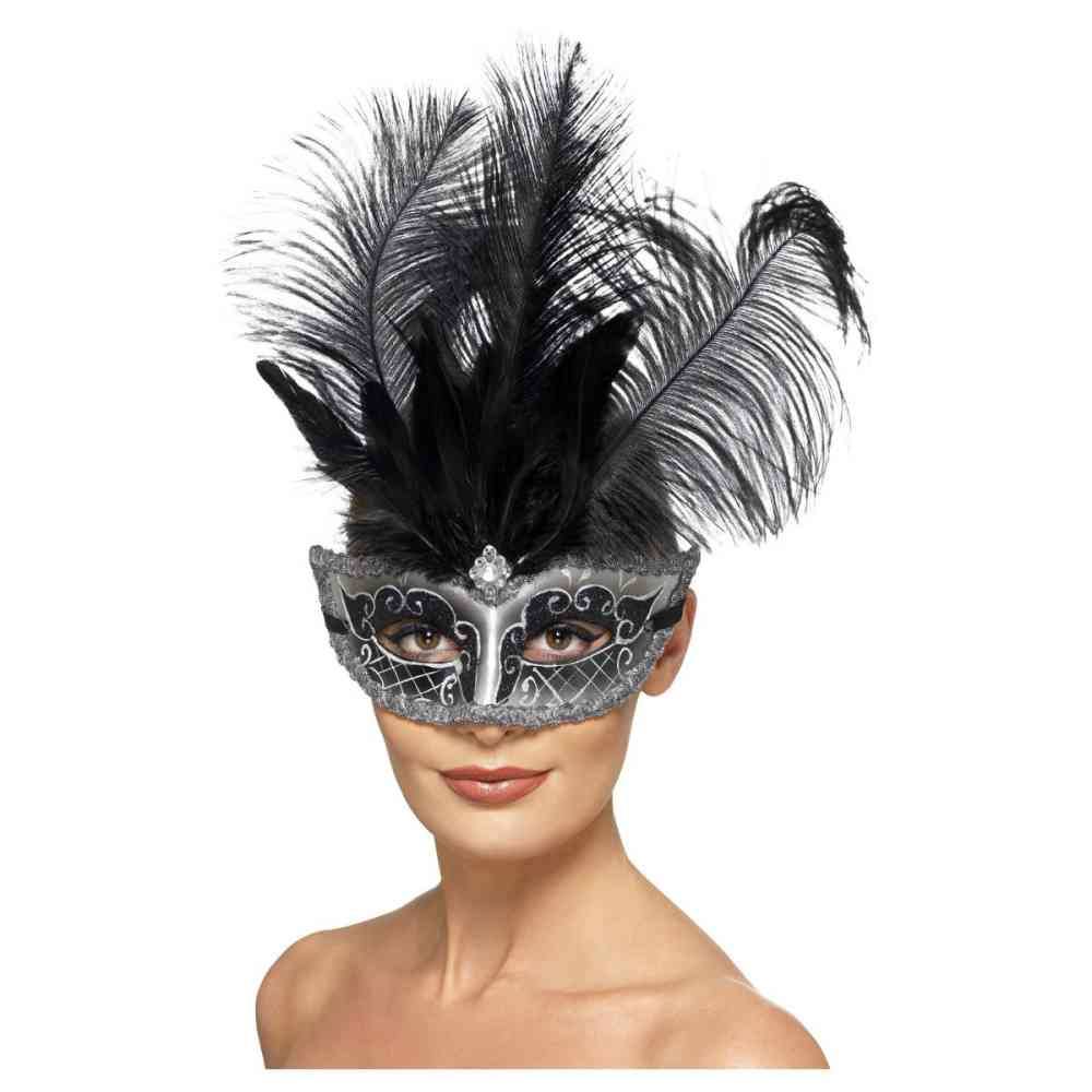 Smiffys Smiffys - Venetian Colombina Costume Eye Mask - Grey/Black