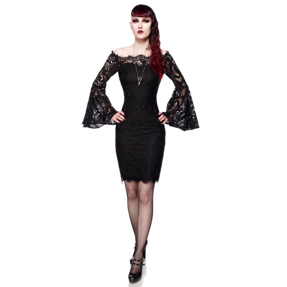 Lace Short Dress - BLACK