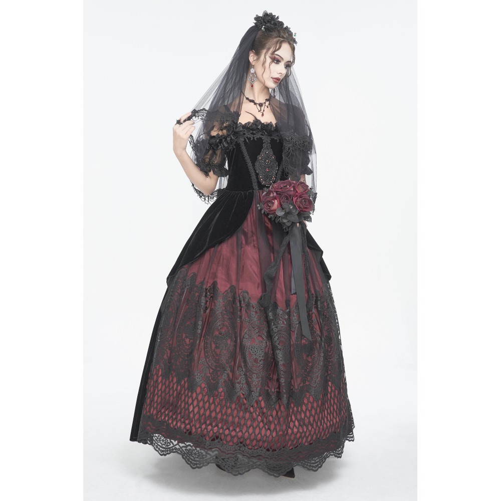 burgundy dress shoes ladies ASYMMETRICAL LONG DRESS WITH RED GOTHIC GRAPHIC main image 0