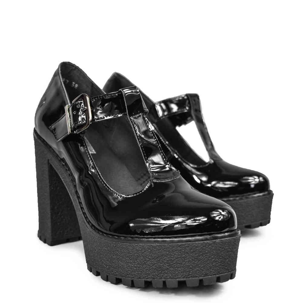 Altercore Altercore - Lizzy Patent Vegan Plateau hakken - Zwart | Attit
